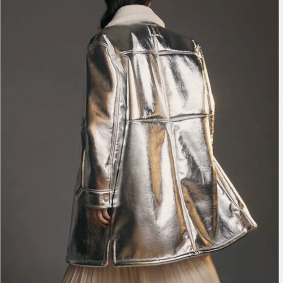 7 For All Mankind Metallic Silver Faux Fur Jacket – Size XS – NWT - Picture 5 of 6